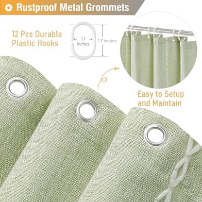 BTTN Sage Green Cream Boho Farmhouse Linen Heavy Duty Shower Curtain, 72x72