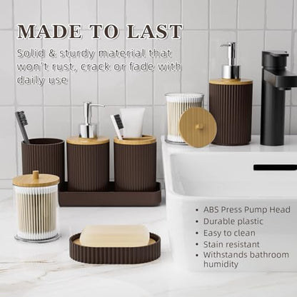 10PC Bathroom Accessories Set - Brown and Wooden Bathroom Sets
