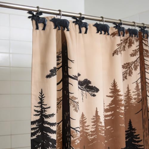 12-Piece Deer Bear Western Farmhouse Rustic Shower Curtain Hooks