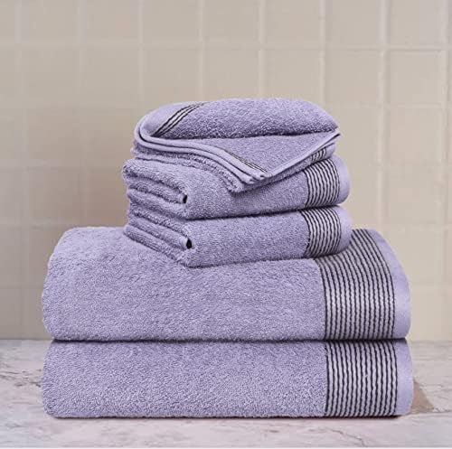 Belizzi Home 100% Cotton Ultra Soft 6 Pack Towel Set, Contains 2 Bath Towels 28x55 inchs, 2 Hand Towels 16x24 inchs & 2 Washcloths 12x12 inchs, Compact Lightweight & Highly Absorbant - Purple