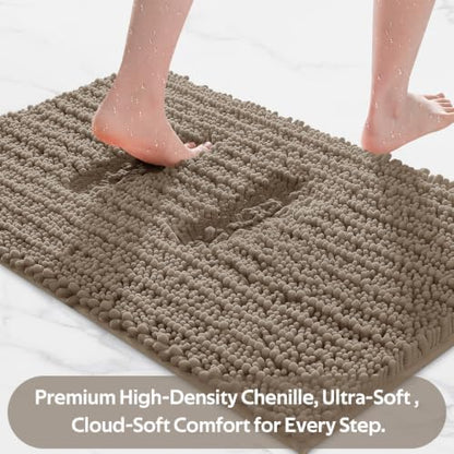 ACCUMTEK Upgrade Extra Large Dark Beige Bathroom Rug Set 3 Pieces Gray Ultra Soft, Thick Absorbent Bath Mats, Non Slip Chenille Toilet Mat Bathroom, Bedroom, Kitchen, Taupe
