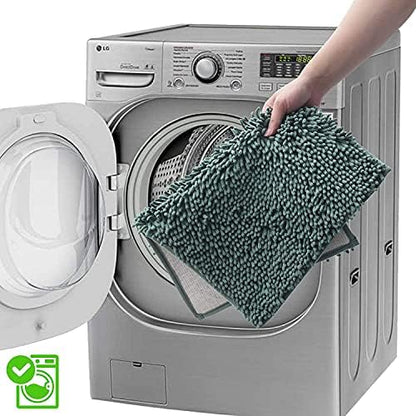 2 Piece Bath Rugs for Bathroom Non Slip - Soft Plush Shaggy Mats Floor, Indoor Entryway Extra Soft Chenille Bath Mat Absorbent Bathroom Rug（Dark Green）