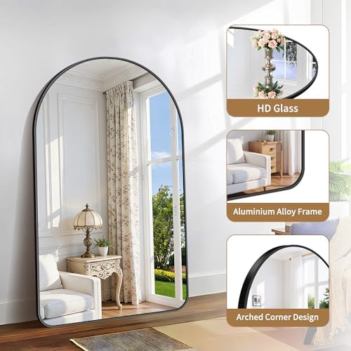 GLASHOM Arched Bathroom Mirror, 30"x50" Black Arched Mirror for Bathroom, Wall Mounted Mirror, Vanity Wall Mirror Metal Frame for Bedroom, Entryway, Living Room, Vertically Hanging