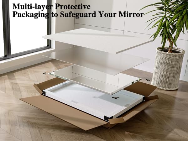 Frameless Bathroom Mirror, 48" x 36" Beveled Wall Mirror | 5mm HD glass, 20mm beveled edge, frameless, anti-rust, shatterproof, french cleat, horizontally or vertically