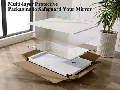 Frameless Bathroom Mirror, 48" x 36" Beveled Wall Mirror | 5mm HD glass, 20mm beveled edge, frameless, anti-rust, shatterproof, french cleat, horizontally or vertically