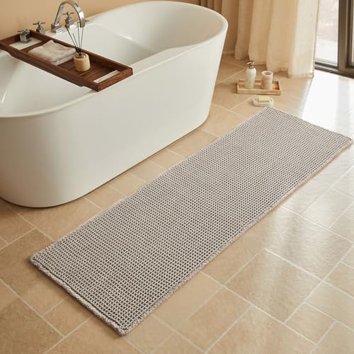 Triohero Waffle Runner Rug Bathroom, Long Boho Bath Mat, 24x72 Light Grey