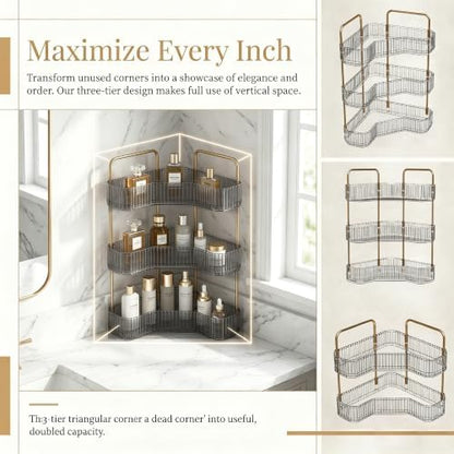 3-Tier Corner Bathroom Organizer, Skincare Vanity Counter Shelf Grey