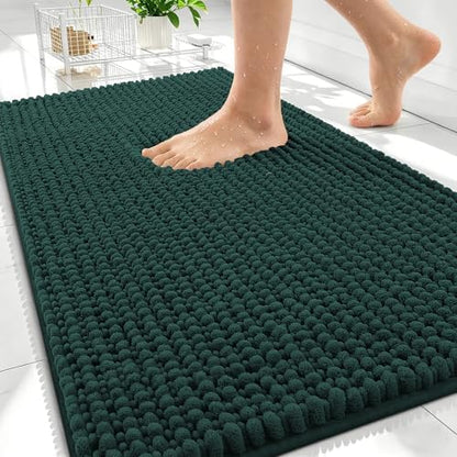 OLANLY Thick Chenille Absorbent Bathroom Rugs Mat 30x20, Blackish Green