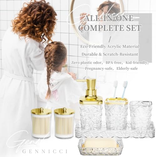Bathroom Accessory Set, 7 Pcs White Bathroom Accessories Set, Acrylic Soap Dispenser and Toothbrush Holder Set, Qtip Holder Set, Bathroom Sink Set, Gift for Home Apartment
