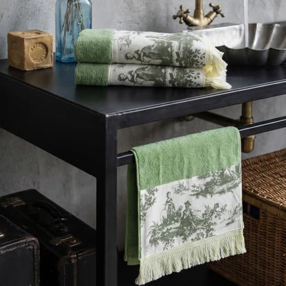 2 Pack Sage Green Hand Towels with Tassels for Bathroom Kitchen Decor, 13x32Inch 100% Cotton Ultra Soft Highly Absorbent,Farmhouse Vintage Towels for French Country Decor