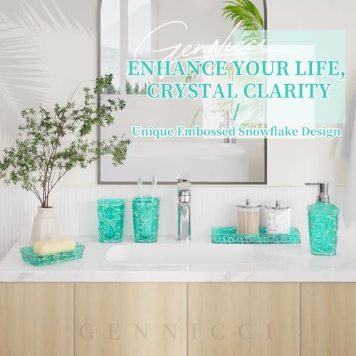 Bathroom Accessories Set, 7 Pcs Teal Bathroom Set, Acrylic Soap Dispenser and Toothbrush Holder Set, Qtip Holder Set, Bathroom Sink Set, Gift for Home Apartment