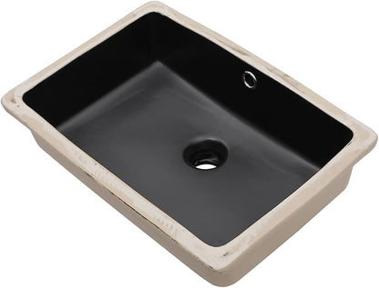 Sarlai Undermount Bathroom Sink - 18 x 12 inch Black Vessel Sink Undermount Sink Rectangular Modern Ceramic Rectangle Vanity Art Basin with Overflow, Interior Dimension 16-1/4 x 10-3/5 Inch