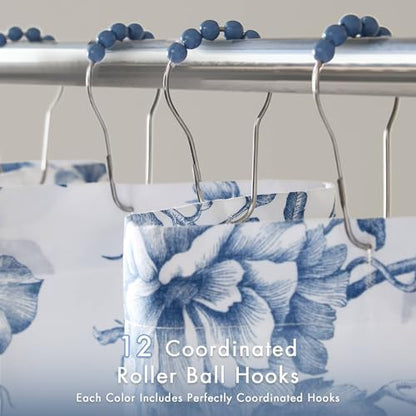 Madison Park Adele Floral Ruffle Shower Curtain Set, Blue, 72x84