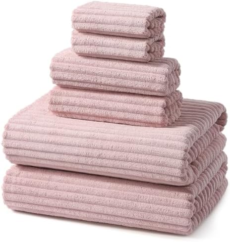 REDKISS Pink Microfiber Bath Towels Set 6 Piece - 70x35 Inches Oversized Bathroom Towels of 6 Large,Highly Absorbent Soft Shower Towels for Hotel, Gym 2 Bath Sheet 2 Hand Towel 2 Washcloths
