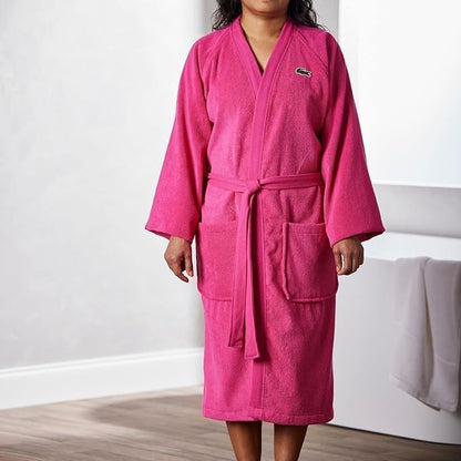 Lacoste Classic Pique Bath Robe, 100% Soft Cotton Terry, Unisex Adult Bathrobe, Absorbent & Quick Drying, One Size Fits Most