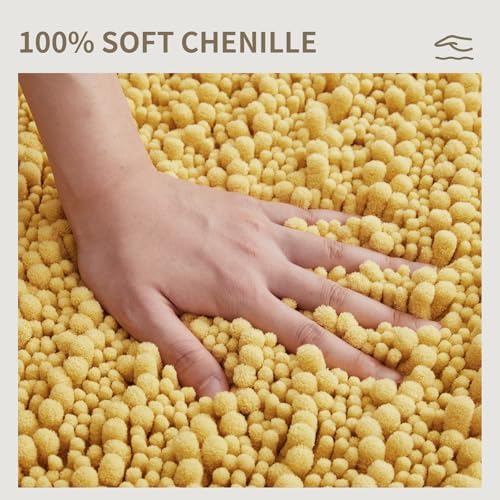 Bathroom Rugs Non Slip Washable 36x24, Extra Thick Soft Chenille Absorbent Bath Mat, High Density Barrier Non Slip Backing, Quick Dry Plush Shaggy Floor Carpet for Tub&Shower, Yellow