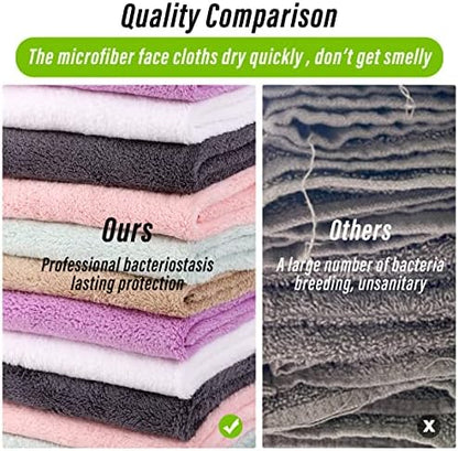 TENSTARS 12 Pack Premium Washcloths Set - Quick Drying- Soft Microfiber Coral Velvet Highly Absorbent Wash Clothes - Multipurpose Use as Bath, Spa, Facial, Fingertip Towel (Multicolored)