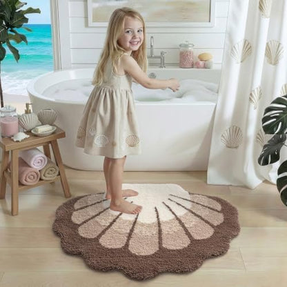 DEXI Cute Seashell Bath Mat, Coastal Scallop Bathroom Rug, 31x24 Beige
