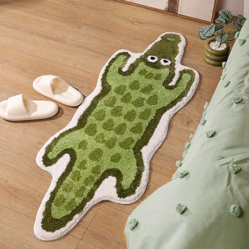 Panstar Crocodile Bath Mat for Bathroom, Cute Animal Bath Mats Non Slip Alligator Shaped Absorbent Bathtub Rug Bathroom Plush Shower Rugs