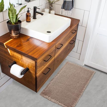 ZALL Tan Waffle Bath Mat,Super Absorbent Non Slip Bathroom Rug,Brown 17x24inch,Machine Washable Ultra Soft Floor Mats