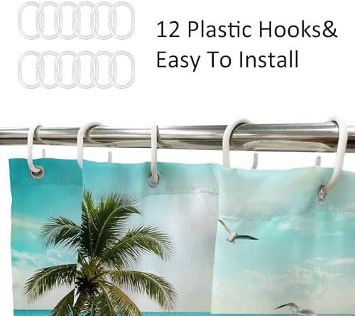 Ocean Coastal Beach Hawaiian Tropical Seagull Bathroom Shower Curtain Set