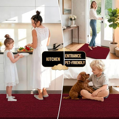 OLANLY Thick Chenille Absorbent Bathroom Rugs Mat 36x24, Burgundy