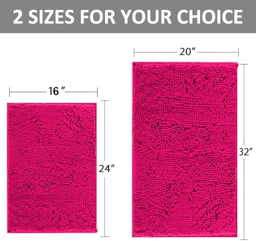 Hot Pink 2 Piece Bathroom Set Chenille Rugs Mat for Kitchen/Living Room