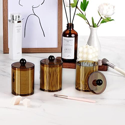 SheeChung 4-Pack Qtip Holder, Amber Acrylic Apothecary Jars for Bathroom