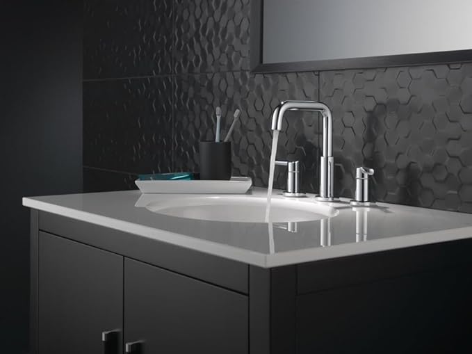 Delta Nicoli Chrome Faucet 3 Hole, 8 Inch Widespread Bathroom Sink Faucet for Vanity, Push-Pop Drain Assembly, Chrome 35849LF