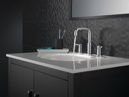 Delta Nicoli Chrome Faucet 3 Hole, 8 Inch Widespread Bathroom Sink Faucet for Vanity, Push-Pop Drain Assembly, Chrome 35849LF