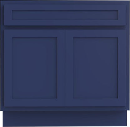 Vanity Art 36 Inch Double Shutter Door Bathroom Vanity Base Cabinet with Soft Closing Shaker Drawer, Strudy Floor Mount Storage Cabinet Organizer for Bedroom, Living Room, Kitchen, VA4036-BLUE