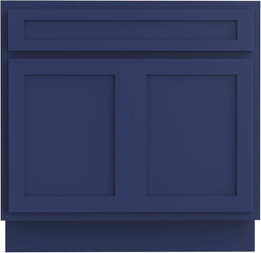 Vanity Art 36 Inch Double Shutter Door Bathroom Vanity Base Cabinet with Soft Closing Shaker Drawer, Strudy Floor Mount Storage Cabinet Organizer for Bedroom, Living Room, Kitchen, VA4036-BLUE
