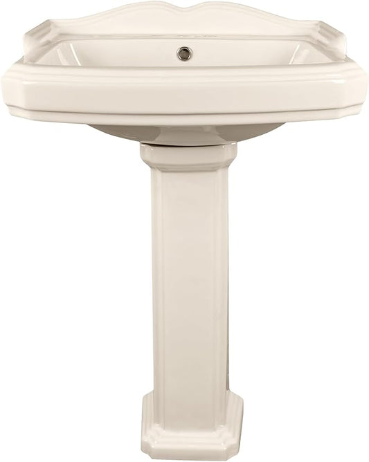DeerValley 23x19 Inch Bone Pedestal Sink Combo, Ceramic Pedestal Sink for Bathroom with Overflow and 3 Faucet Holes, DV-1P522BN