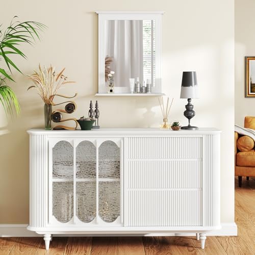 CHARMAID Bathroom Mirror with Shelf - 27" x 22.5" Wall Mirror Over Bathroom Sink, Wooden Frame Modern Rectangular Hanging Vanity Makeup Mirrors for Washroom, Entryway (White,27" L x 22.5" W)