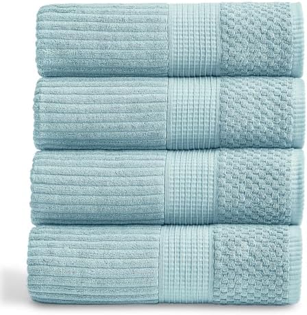 Springtree Home 100% Cotton Bath Towel Set | 4-Pack | Textured | Aegean