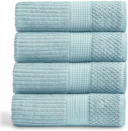 Springtree Home 100% Cotton Bath Towel Set | 4-Pack | Textured | Aegean