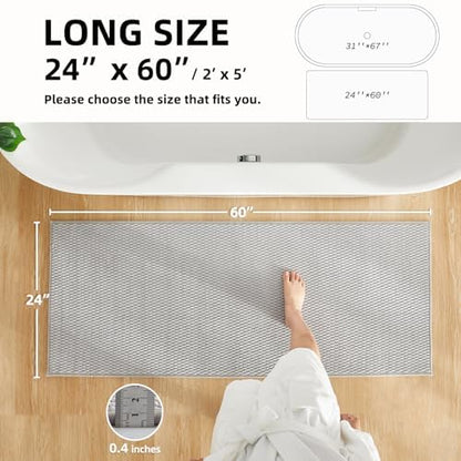 TYUU Bathroom Runner Rug, Long Bath Mat Washable Thin Quick Dry Low Pile Bathroom Runner Rugs 24 x 60 Non Slip, Light Grey 24"x60"