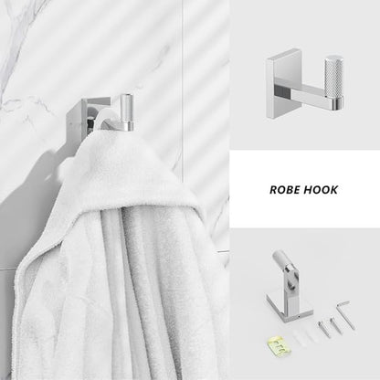 Bathroom Hardware Set 4 Piece Brushed Nickel/Brushed Gold Bathroom Accessories Set Including 24" Hand Towel Bars, Toilet Paper Holders, Towel Rings, Robe Towel Hooks (4pcs, Brushed Gold)