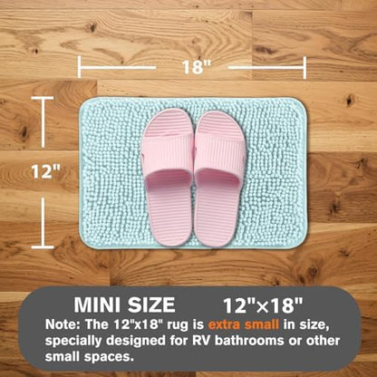 Small Bathroom Rug 12"x18" – Washable and Absorbent Bath Mat, Non Slip, Thick Soft Chenille Bath Rugs for Bathroom, Shower, Sink, Dog mat(Aqua)