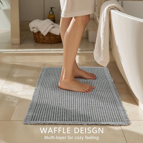 SUBRTEX Waffle Braided Bath Mat, 24" x 55" Soft Waffle Bath Rugs, Absorbent Non Slip Bathrooom Mats, Machine Washable Area Rug for Bathroom, Quick Dry, Gray