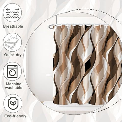 Brown Striped Shower Curtain Extra Wide 108x72 inch 18 Hooks