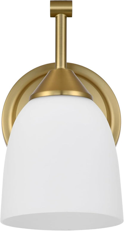Traditional 1-Light Indoor Gold Wall Sconce with Frosted Glass Bathroom Bedroom Hallway, 9.6" H x 5.5" W, Aged Brass