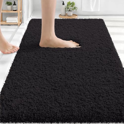 OLANLY Microfiber Bathroom Rugs 30x20, Ultra Soft Absorbent Bath Mat, Black