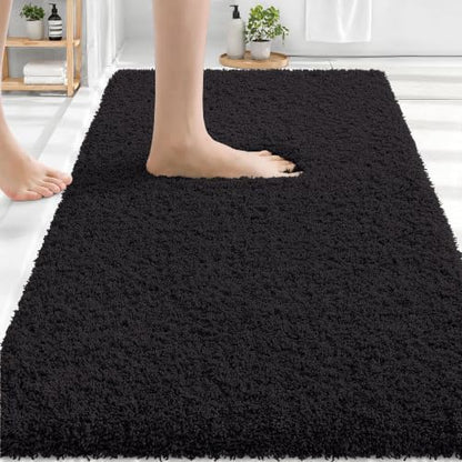 OLANLY Microfiber Bathroom Rugs 30x20, Ultra Soft Absorbent Bath Mat, Black