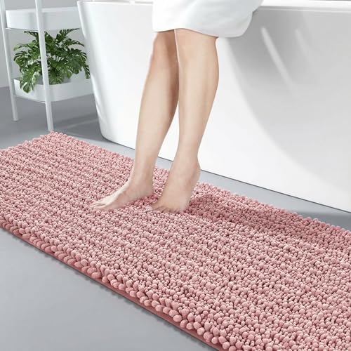 Disolla Pink Bathroom Runner Rug 24x70 Inch - Extra Long Chenille Bath Mat, Luxury Shaggy Plush Absorbent Rug, Non-Slip Large Runner for Floor and Laundry Room