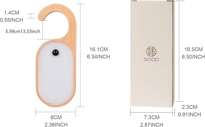 Motion Sensor LED Night Light, Wooden Door Lock Light with Touch Switch, Battery Powered, White and Beech