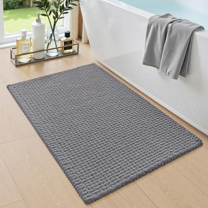 DEXI Chenille Bath Mat 24x16, Soft Absorbent Bathroom Rugs, Grey
