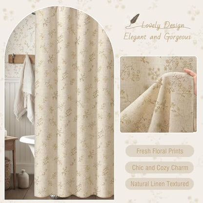 Beige Floral Farmhouse Vintage Linen Shower Curtain French Country 72Wx72H