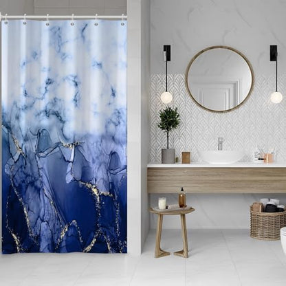 Navy Blue Marble Stall Waterproof Shower Curtain 36x72 inches