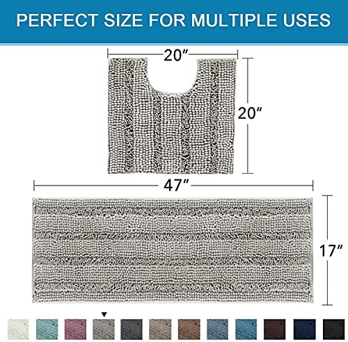 H.VERSAILTEX Bathroom Rugs Bath Rug Set 2 Piece Bathroom Contour Rug Toilet Mat Sets Non Slip Contour Bath Rug Ultra Thick Water Absorbent Striped Bath Mats Washable(47" x 17" Plus 20" x 20" U, Dove)